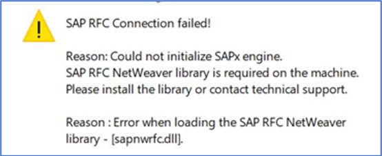 SAP RFC Connection failed warning